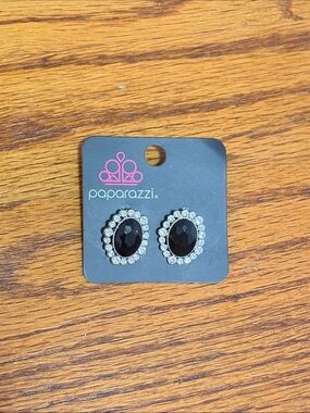 Black and Silver Oval Halo Stud Earrings